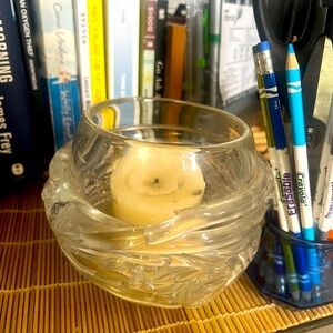 Crystal Icicle merlight blown glass art candle holder